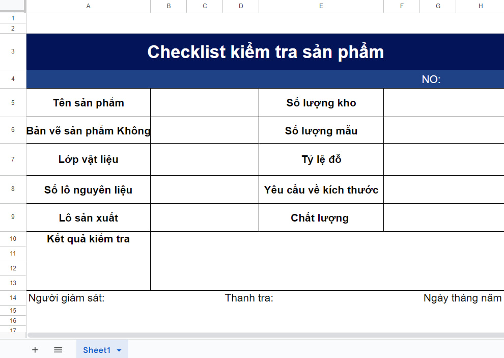 Mẫu checklist công việc sản phẩm