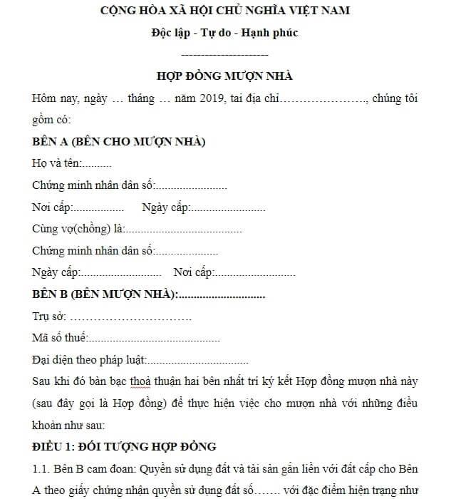 hợp đồng cho ở nhờ