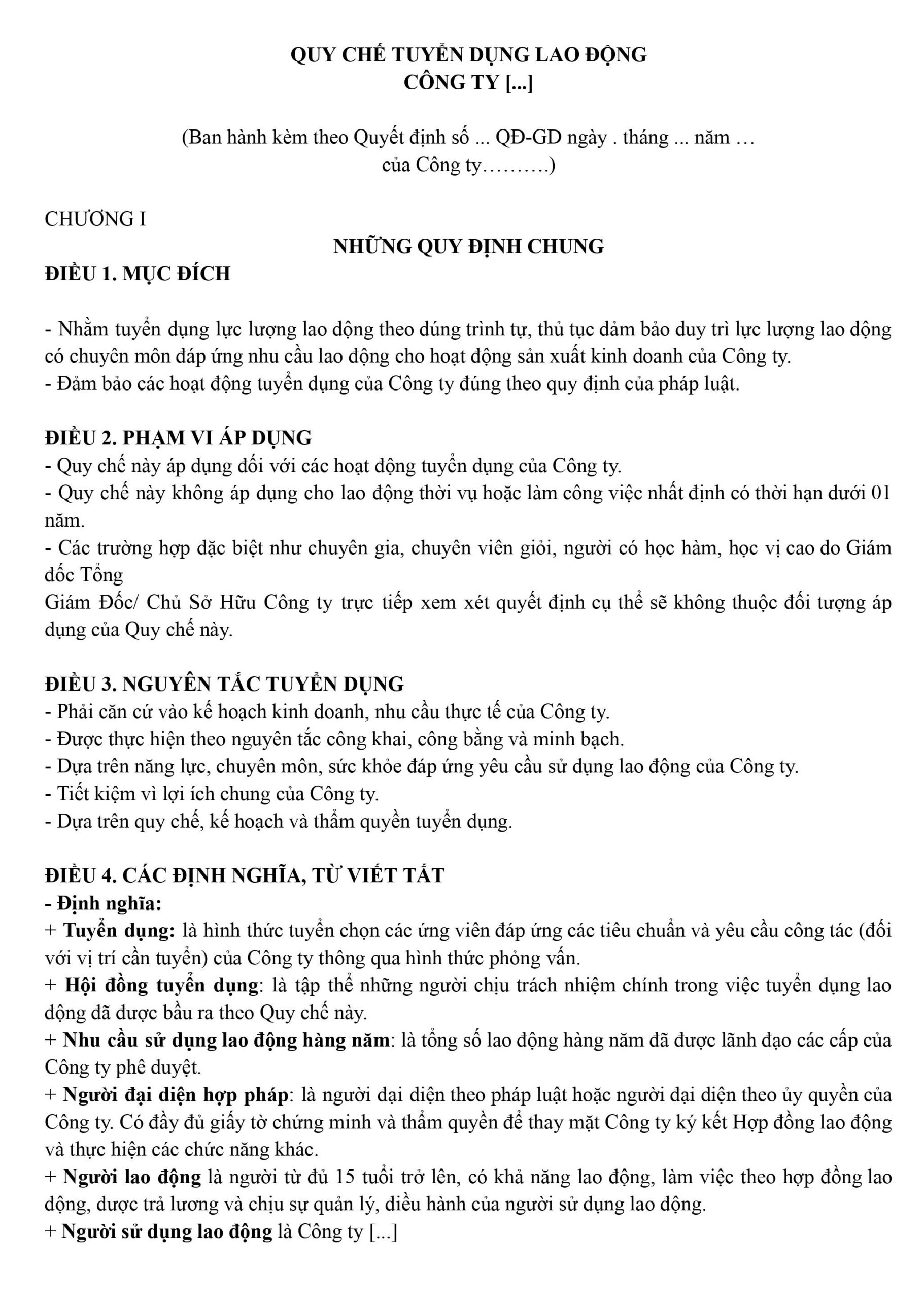 mẫu quy chế tuyển dụng