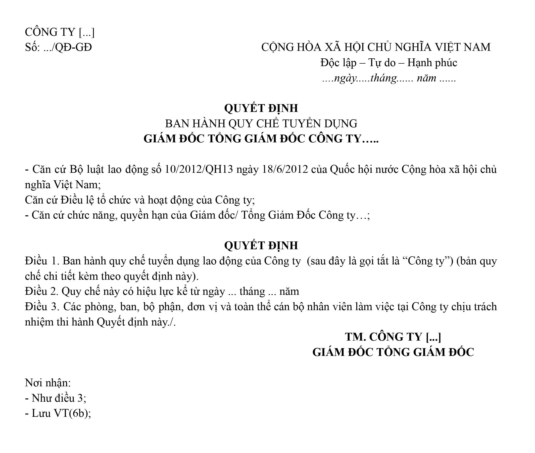 mẫu quy chế tuyển dụng