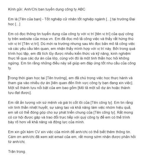 mẫu email gửi nhà tuyển dụng 1