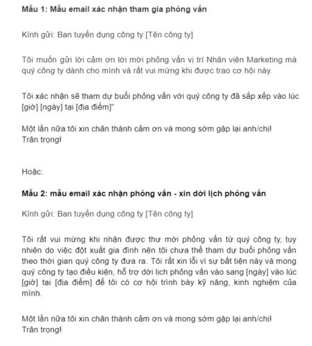 mẫu email gửi nhà tuyển dụng 3 - xác nhận phỏng vấn