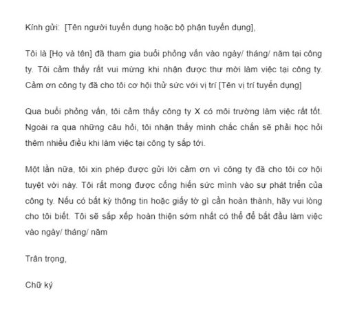 mau email gui nha tuyen dung cam on trung tuyen