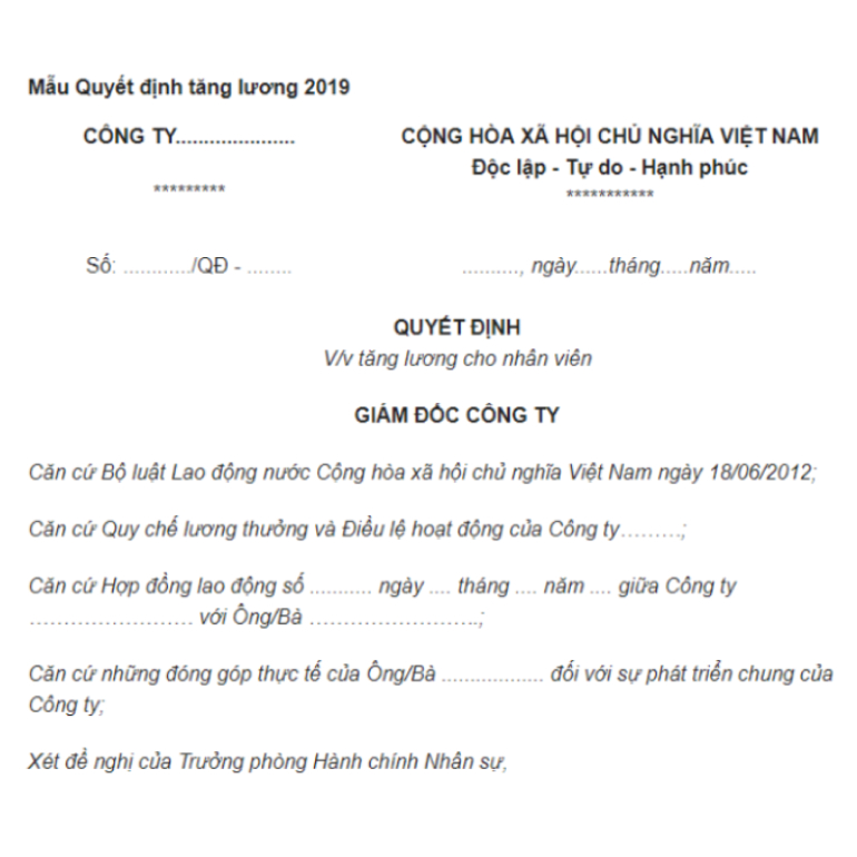 thông báo tăng lương cho nhân viên mẫu 1
