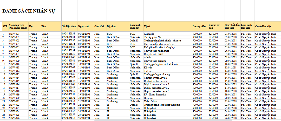 file excel quản lý nhân sự