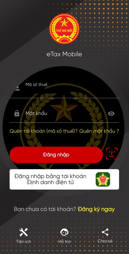 Đăng nhập tài khoản eTax Mobile