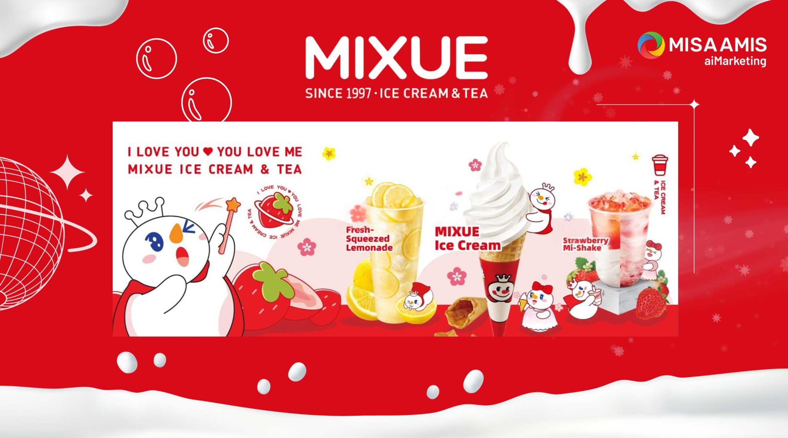 Chiến lược Marketing của Mixue về sản phẩm tập trung vào ba nhóm chính là kem, trà trái cây và trà sữa.