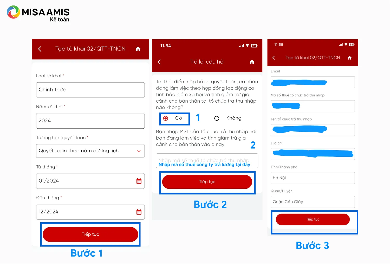 Bước 2 quyết toán thuế thu nhập cá nhân qua eTax Mobile