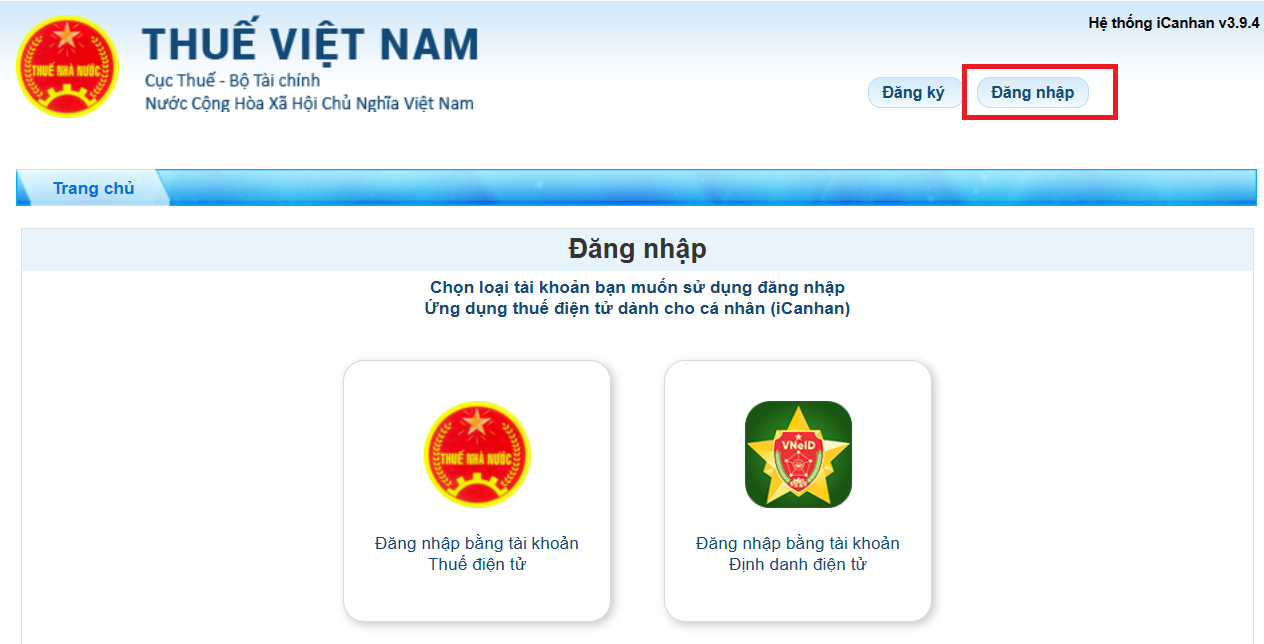 Đăng nhập tài khoản để làm quyết toán thuế thu nhập cá nhân
