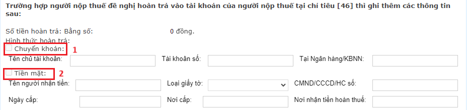 Điền các thông tin để làm nhận tiền hoàn thuế thu nhập cá nhân