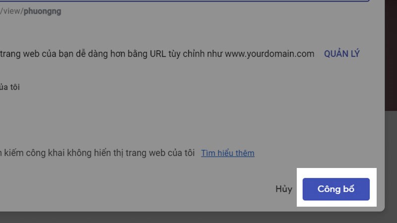 chọn công bố để Hoàn thành việc tạo landing page