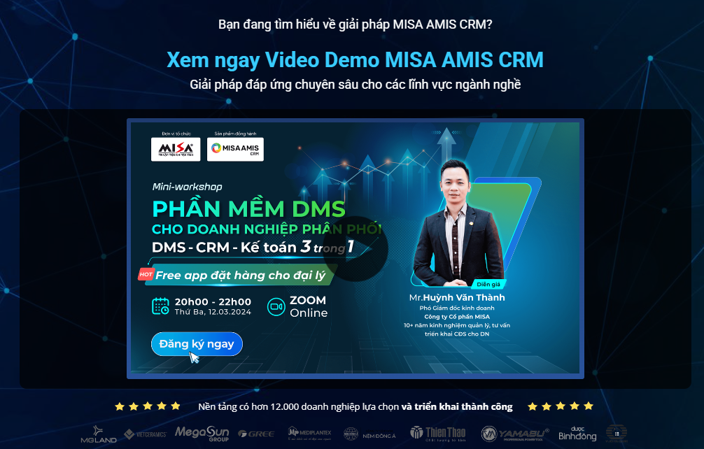 Xem video demo cách ứng dụng MISA AMIS CRM quản lý nhà phân phối hiệu quả
