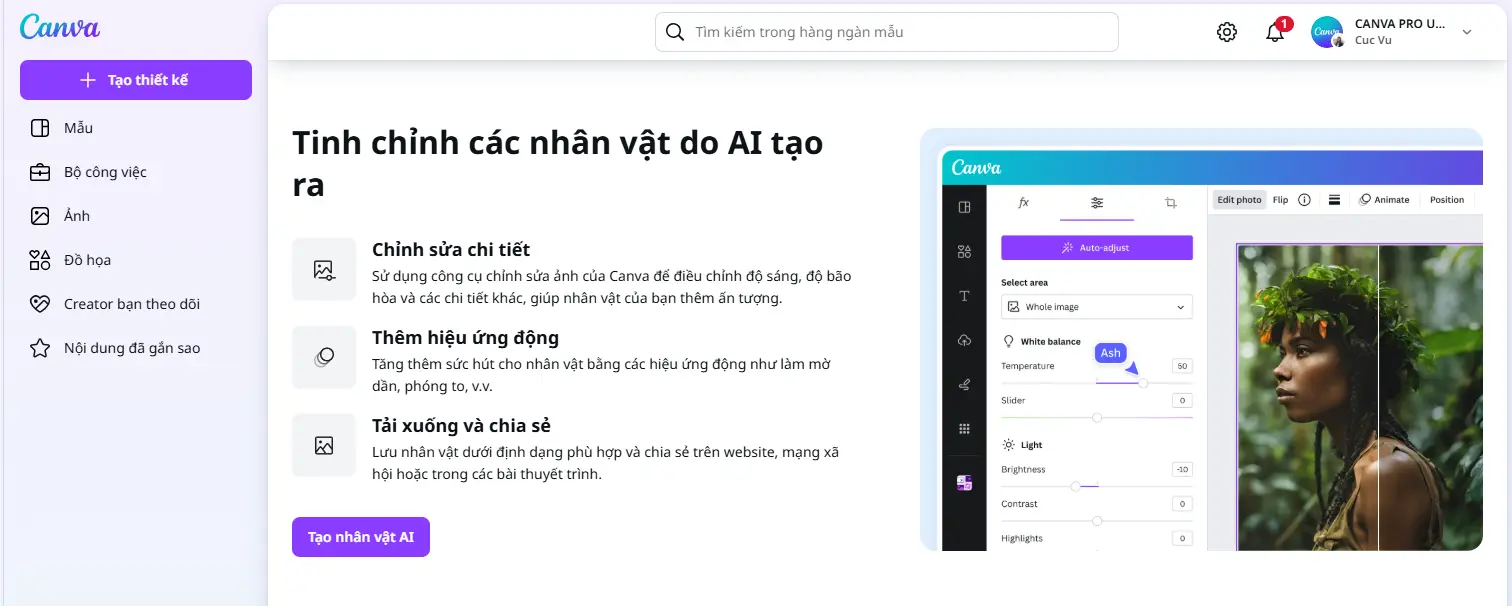 Ứng dụng AI trên Canva