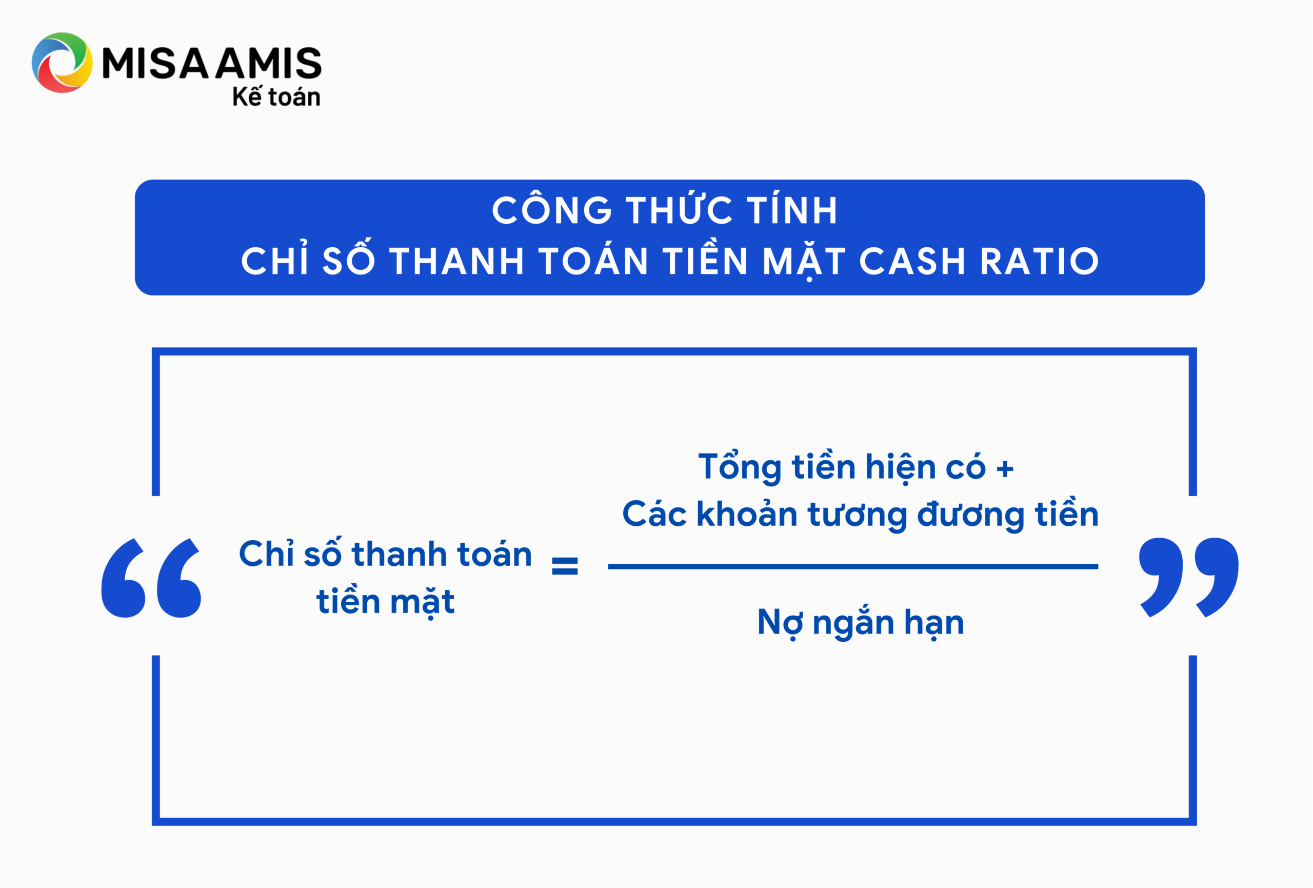 Công thức tính chỉ số thanh toán tiền mặt