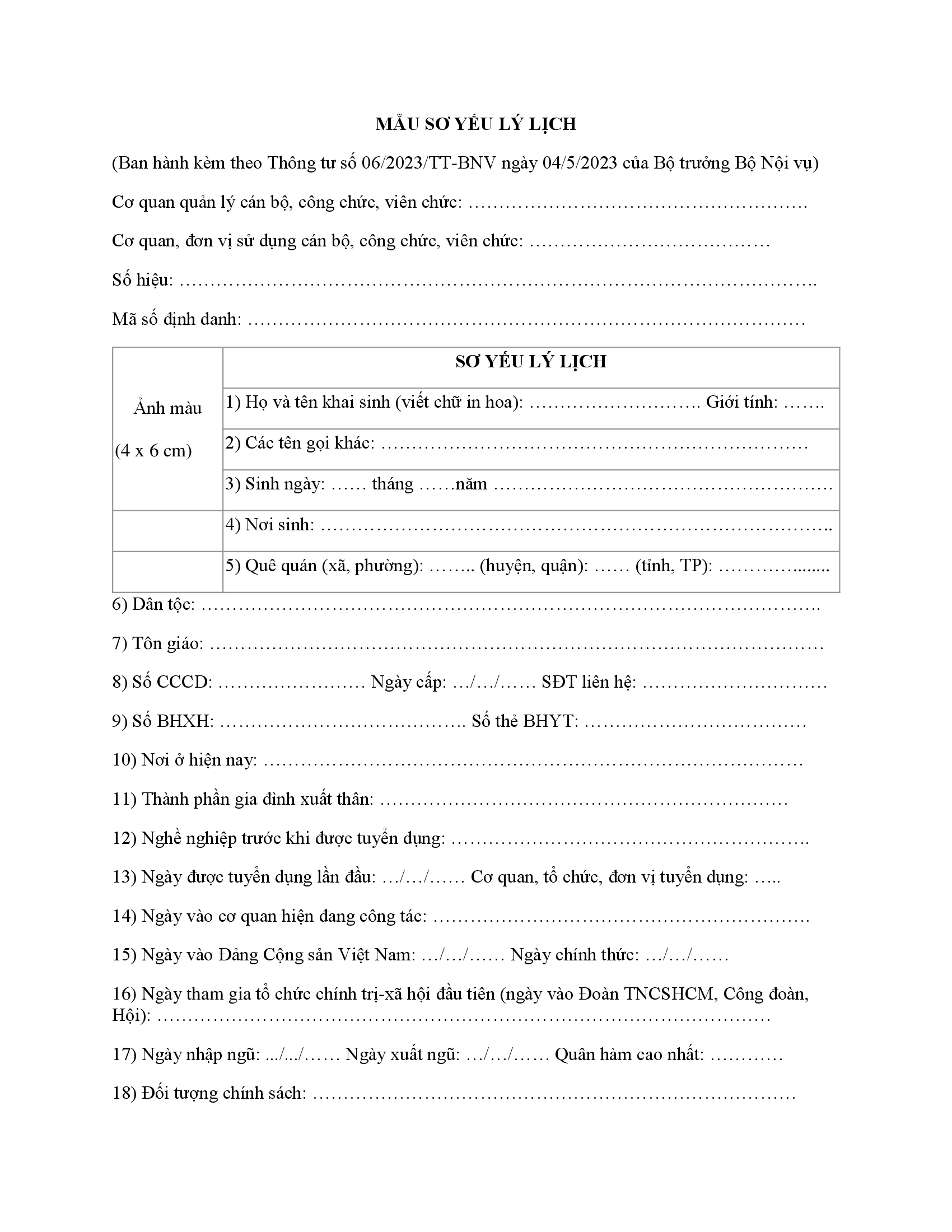 mẫu sơ yếu lý lịch