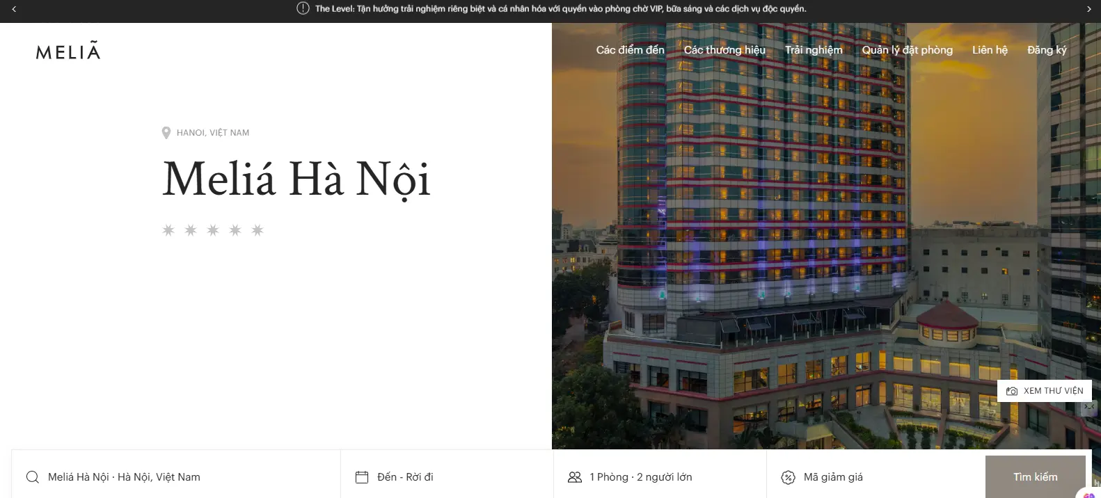 Website của khách sạn Melia Hà Nội