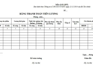 bảng thanh toán tiền lương
