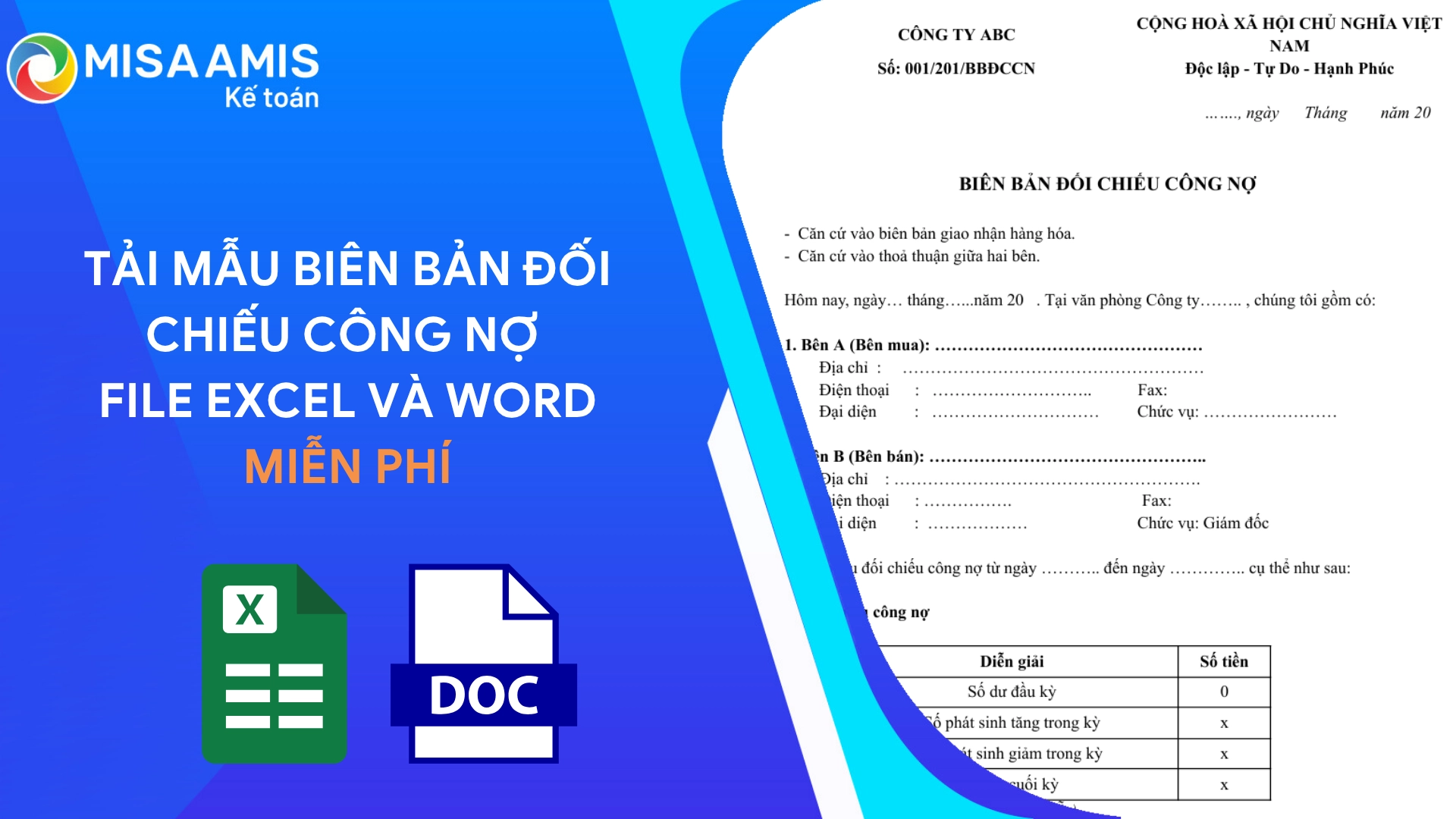 Tải biên bản đối chiếu công nợ file Excel và Word