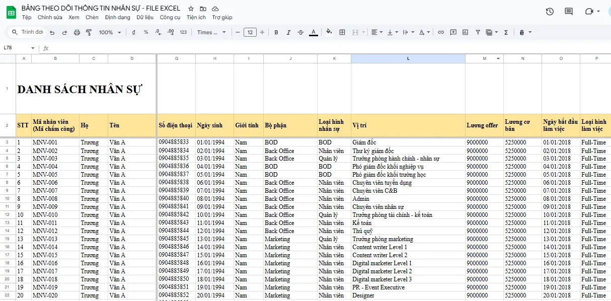 download file excel quản lý nhân sự