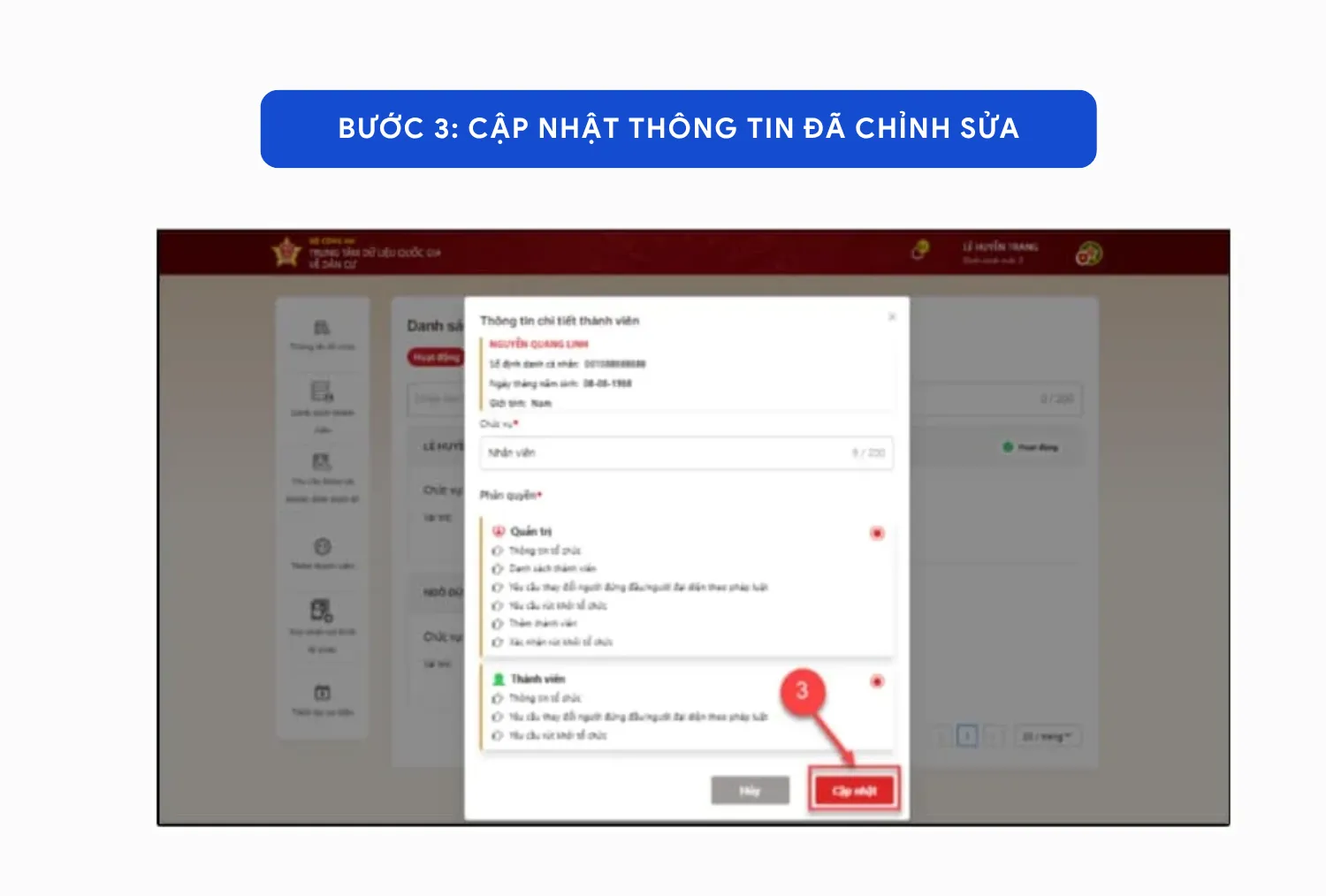 Bước 3: Cập nhật thông tin đã chỉnh sửa