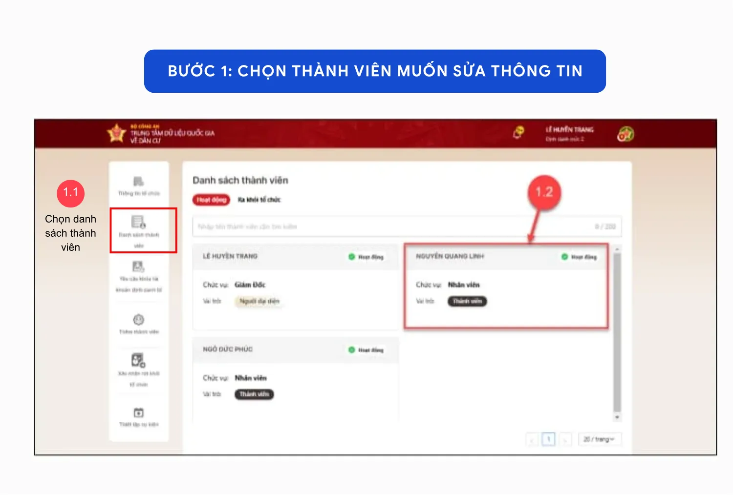 Chọn thành viên muốn sửa thông tin