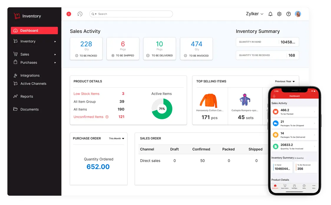 Giao diện của phần mềm Zoho Inventory
