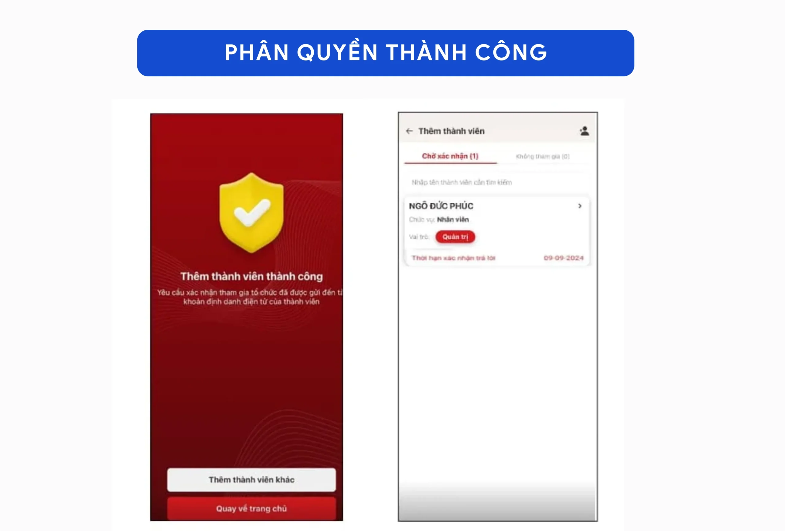 Thêm thành viên và phân quyền thành công