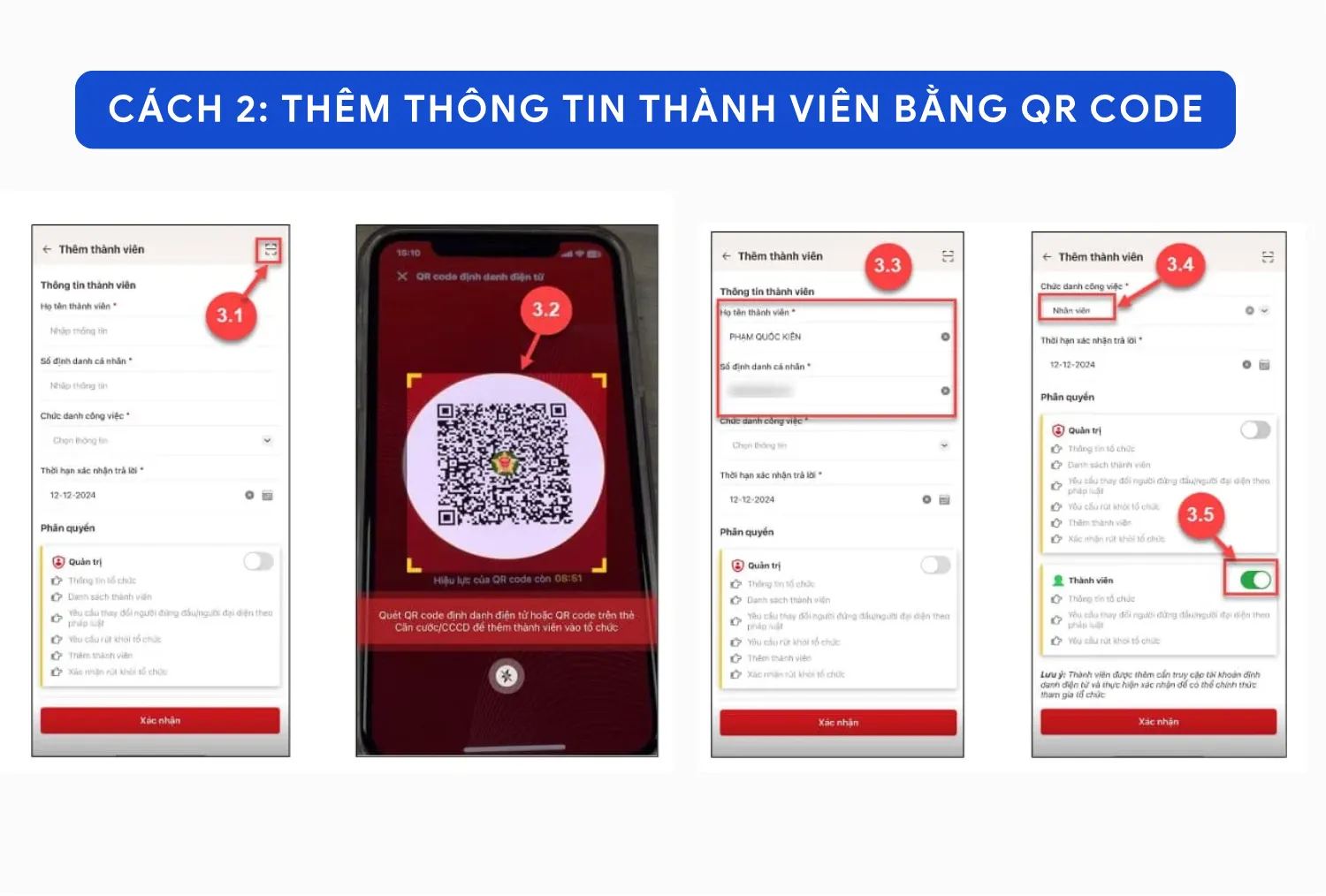 Bước 3: Thêm thông tin thành viên qua QR Code trên CCCD