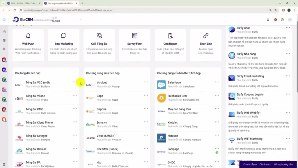 Giao diện bizfly crm